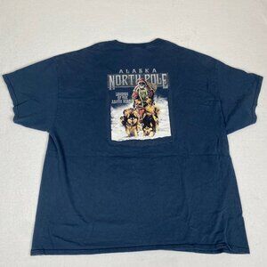 North Pole Alaska Huskies Santa Graphic Arctic North Cotton Blue Tee Size XXXL
